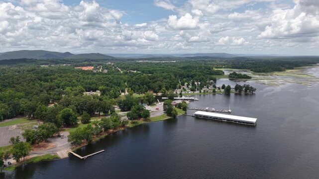 Aerial View of Scottsboro, Alabama Town and Lakefront