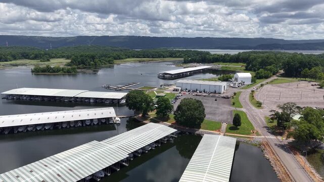Aerial View of Boat Storage Marina on the Lake in Scottsboro, Alabama