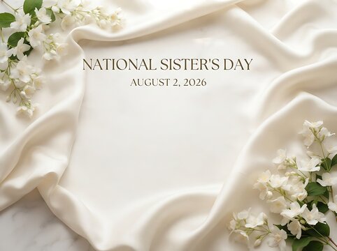 National sisters day greeting card with green foliage