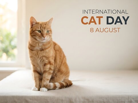 Orange cat sitting for international cat day celebration