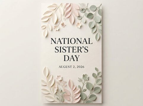 National sister day greeting card with floral frame