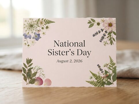 National sister day greeting card with floral decoration