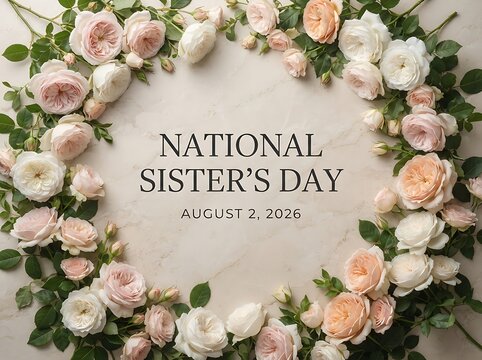 National sisters day greeting card with pink and peach roses