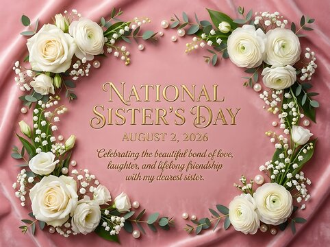 National sisters day greeting card with pink flowers