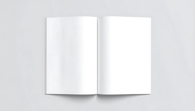 Open blank magazine or brochure, spread pages for copy, editorial layout, design template