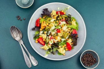 Vegetarian pasta salad with chickpeas © nikolaydonetsk