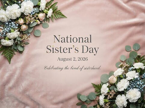 National sister day greeting card with white flowers