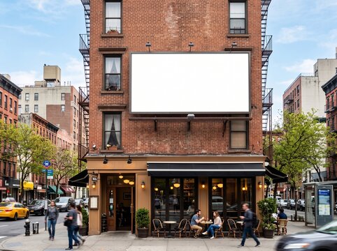 Blank Billboard Mockup on Brick Building Exterior in New York City