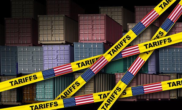 US Tariff Policy and United States tariffs as global imported cargo freight industry background as an economic trade taxation dispute over international import and exports business concept.
