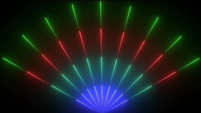 Abstraction neon moving up screen saver, dance background, colorful background . Abstract red,yellow,pink and blue neon lights animated on a dark background. Seamless loop animation of glowing neon li