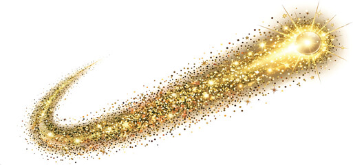 Golden shooting star with sparkling trail during night abstract concept vector illustration © SHOAIB IQBAL