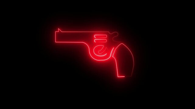 The blinking neon light of a police and law icon on a black background.