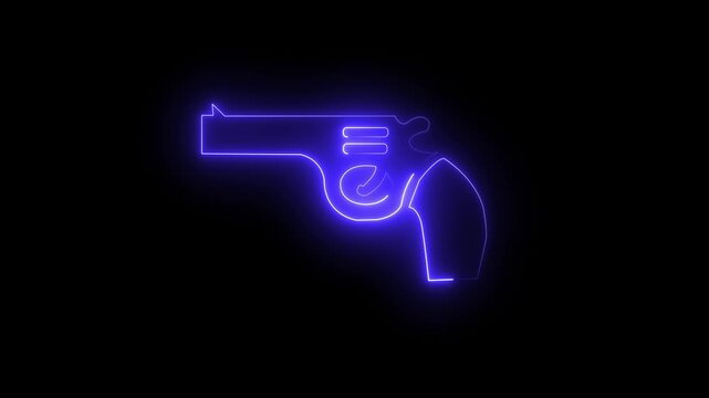 The blinking neon light of a police and law icon on a black background.
