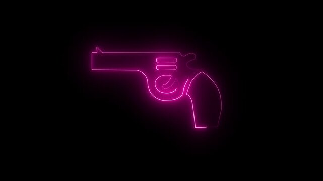 The blinking neon light of a police and law icon on a black background.