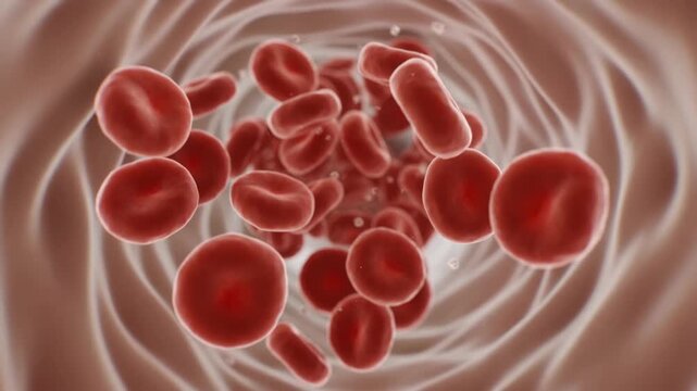 Red blood cells flowing through a blood vessel, medical animation