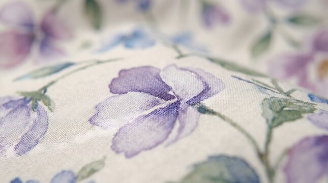 Fabric featuring a delicate watercolor floral pattern provides a soft texture for textile designs.