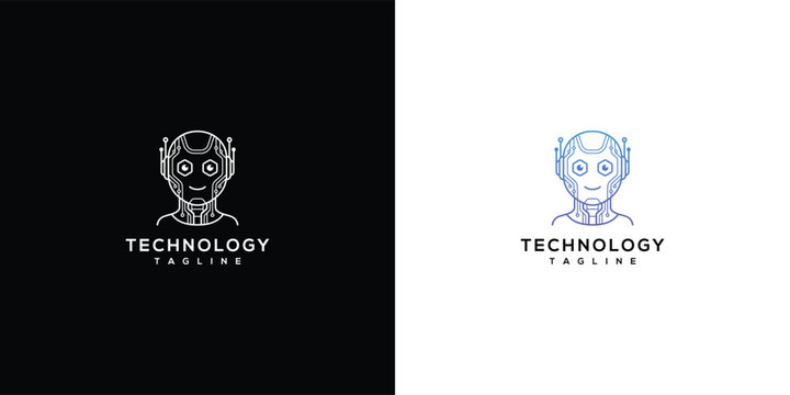 Modern Robot Head Line Art Logo Design for Technology and AI Branding