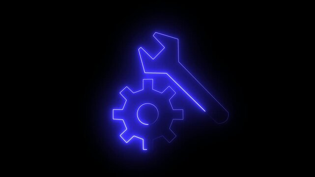 Glowing neon line setting repair icon on transparent background. Repair service icon. Adjusting, service, setting, maintenance, repair, fixing.