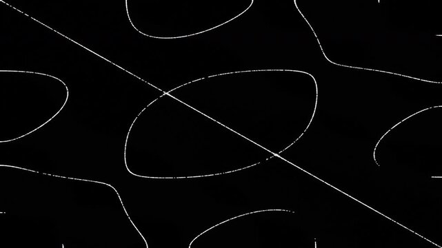 4K scientific animation visualizing Chladni patterns as thousands of particles move toward nodal lines created by simulated vibrating standing waves. Geometric resonance figures continuously morph