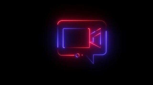 Neon Video camera icon animation. Video camera. Neon microphone icon motion graphics.