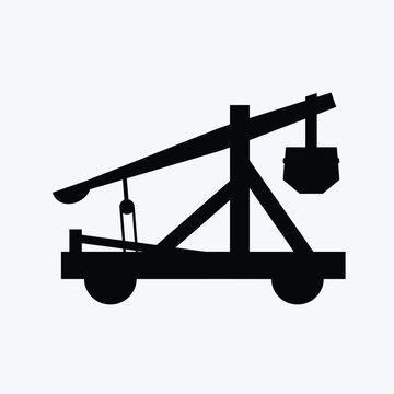 Medieval wooden siege catapult weapon vector silhouette
