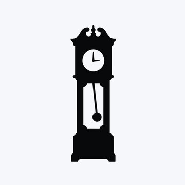 Vintage grandfather clock with pendulum vector silhouette
