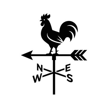 Black rooster weather vane silhouette with compass directions.