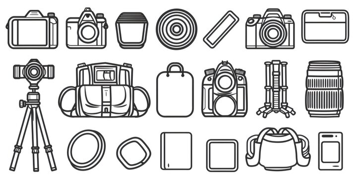 Photography camera equipment line art illustration icons