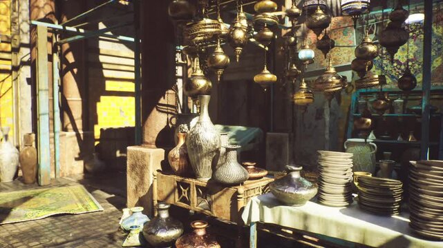 Morocco hanging lanterns close up pattern and patina, polished surfaces reflecting light, intricate perforated designs casting fine shadows, workshop ambience