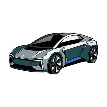 Futuristic electric supercar grey and blue sports coupe concept vector illustration isolated on white background