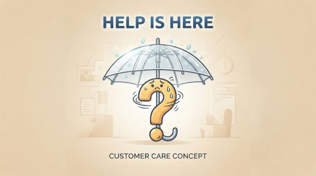 Help is here customer care concept with umbrella shielding a question mark for support banner and service poster design