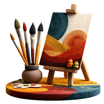Handcrafted paper pop-up easel with brushes and palette for creative studio display