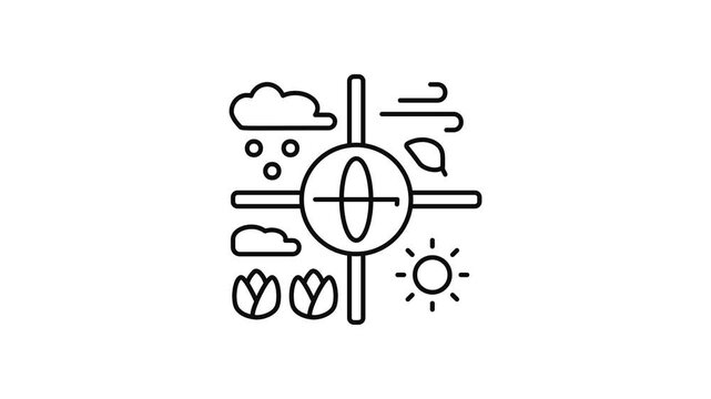 Minimalist outline animation of four season globe weather cycle drawing on and fading out. Features a clean pop up style in 3 color setups.
