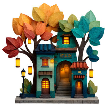 Handcrafted autumn pop-up shop with warm lighting inviting customers in cozy village setting