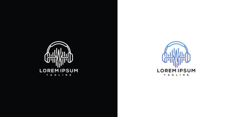 Fototapeta premium Minimalist Headphone Sound Wave Logo Design for Audio and Music Brands