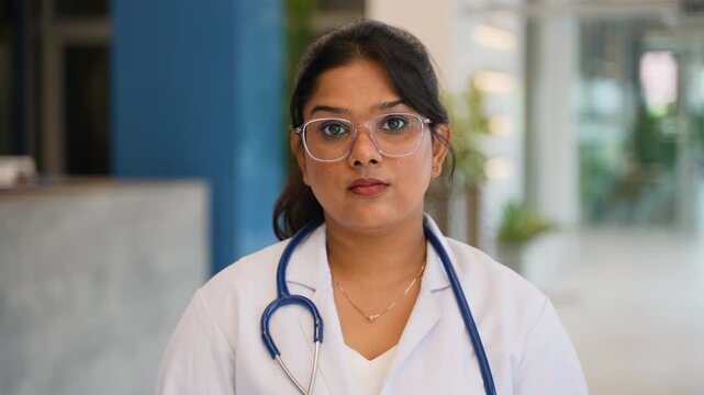 Portrait of a confident Indian doctor intern smiling at the camera