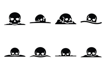 Collection set of halloween buried skull silhouette icon and Vector illustration on white background.
