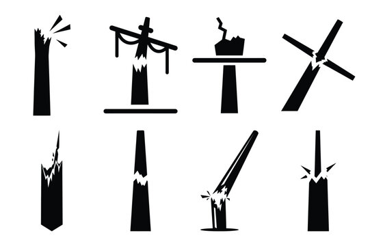 Collection set of halloween broken mast silhouette icon and Vector illustration on white background.