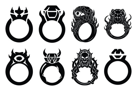 Collection set of halloween cursed ring silhouette icon and Vector illustration on white background.
