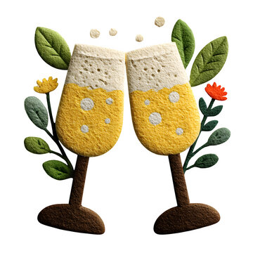 Handcrafted paper pop-up champagne glasses with floral stems for celebration branding and packaging design