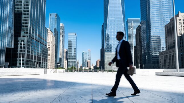 Businessman Walking on Rooftop in Downtown City