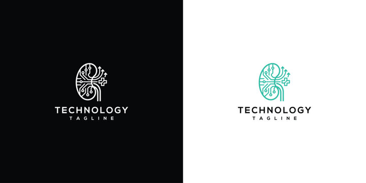 Modern Medical Technology Kidney Logo Concept with Digital Circuitry
