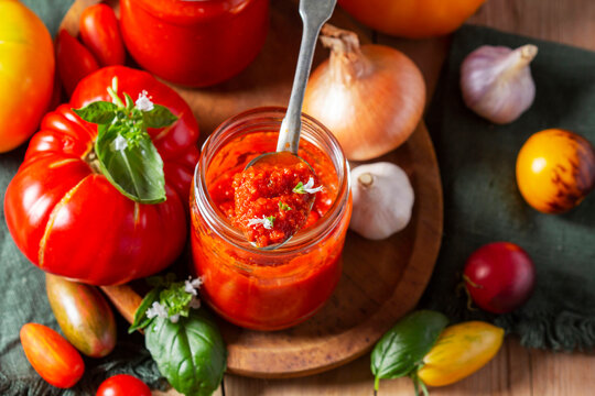 Hot tomato sauce, adjika, salsa, passata or marinara.