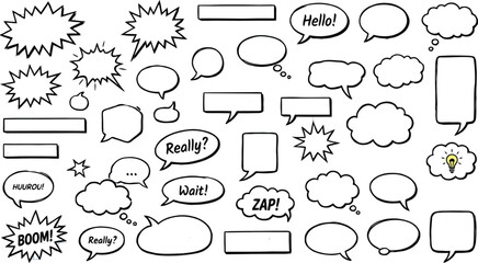 Fototapeta premium Set of hand drawn comic speech bubbles