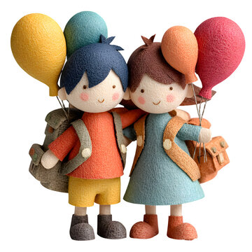 Handcrafted paper children holding balloons and gifts pose together for cheerful holiday marketing