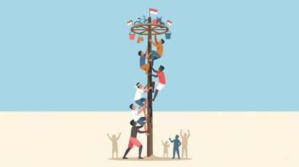 Obraz premium Indonesian Independence Day Panjat Pinang Traditional Game Illustration