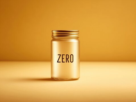 glass jar with zero label on yellow background