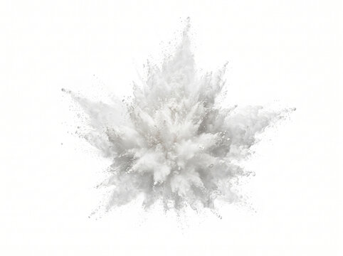 Abstract white powder or flour explosion isolated on white background