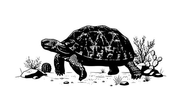 Desert tortoise walking daytime vector illustration isolated on white background
