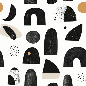 Seamless Pattern of Minimalist Boho Abstract Geometric Shapes and Organic Forms in Flat Vector Style